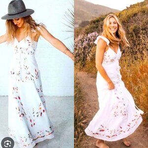 Anthropologie Farm Rio Quintana White Embroidered Floral Maxi Dress - SZ 6